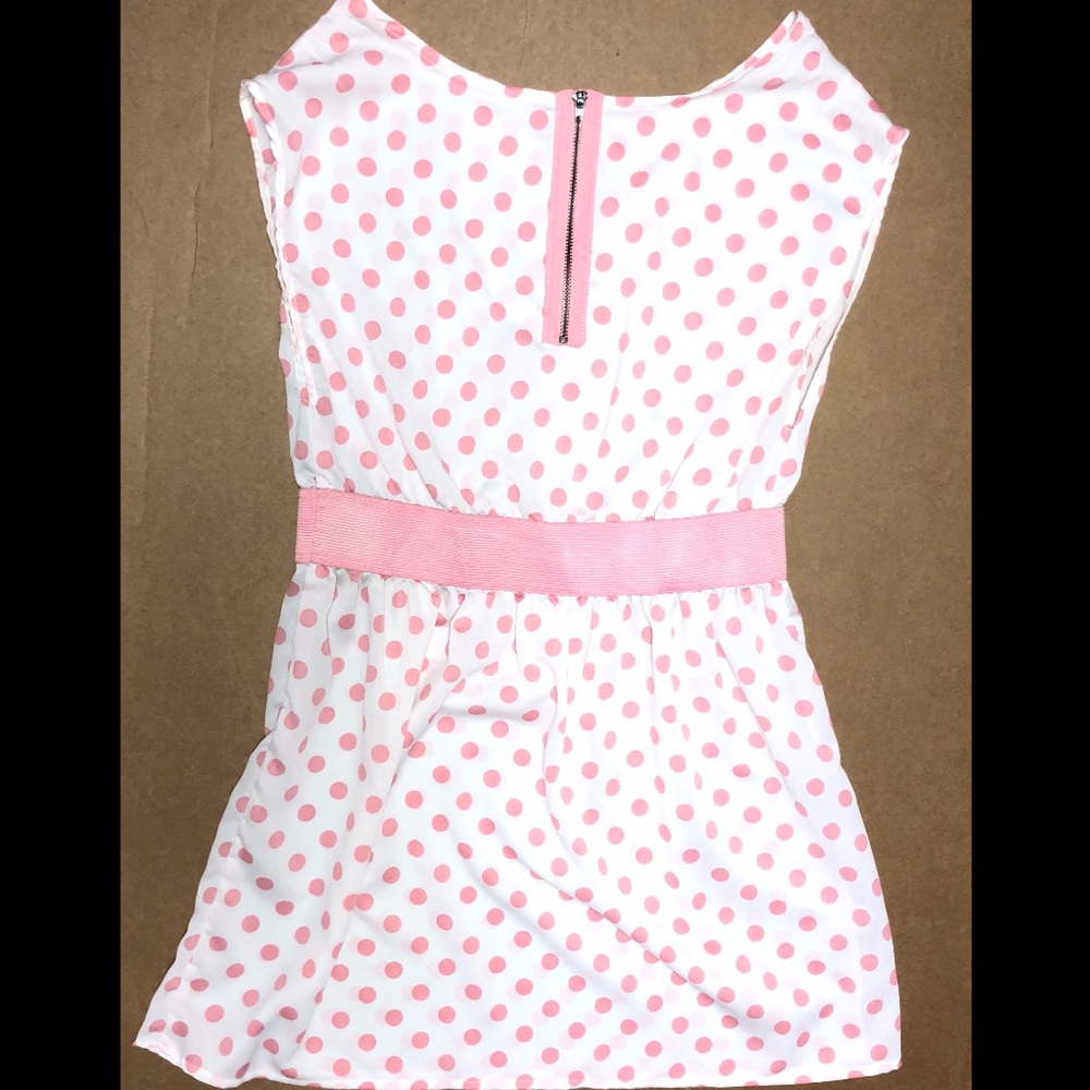 Pink polkadot dress white T-shirt small casual